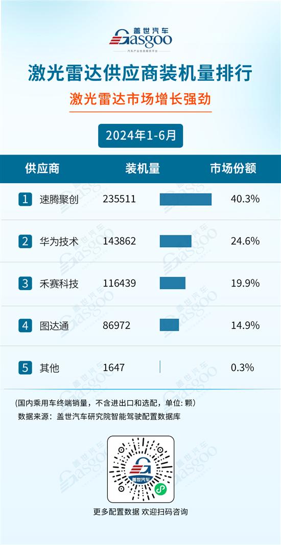 2024年1-6月智能驾驶供应商装机量排行榜